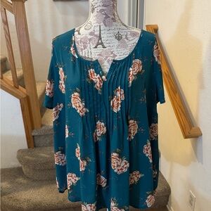 Torrid Blue Pleated Short Sleeve Blouse